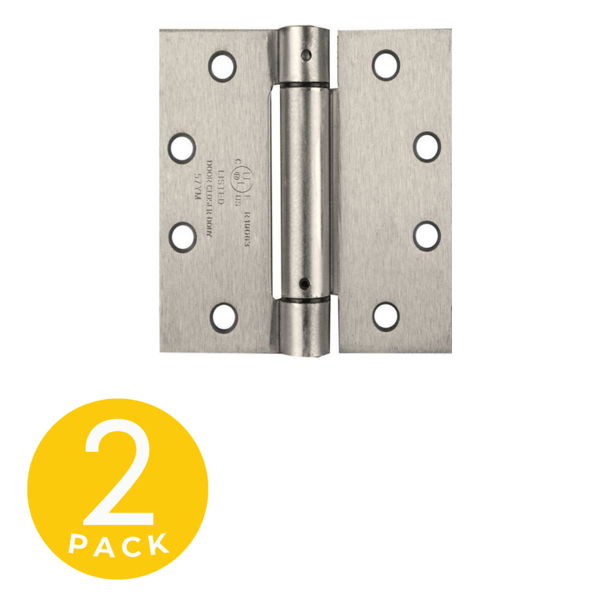 Global Door Controls Full Mortise Spring Hinges — 4.5in. x 4in., Satin Nickel, Non-Removable Pin, Adjustable Tension, Set of 2, Model# CPS4540-US15-M